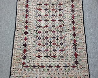 Tappeto Kilim afgano tessuto a mano: tappeto Boho tribale 3'11 X 6'7