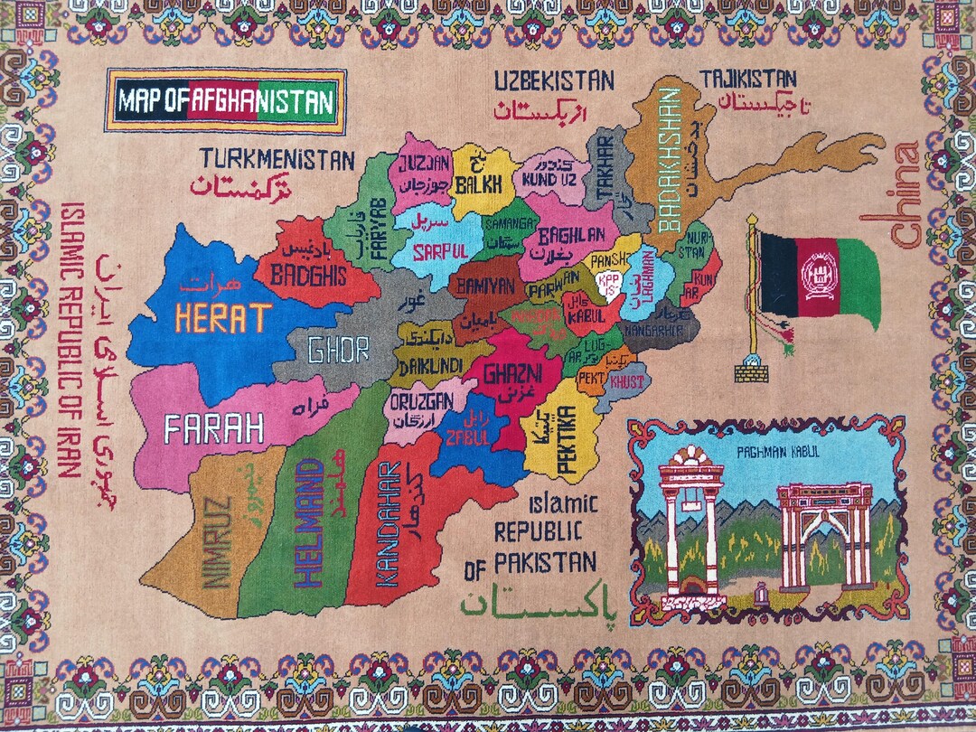 Afghan Map Rug – Handmade Wool Pictorial Carpet, Tribal Decor (4'6 X 6 ...