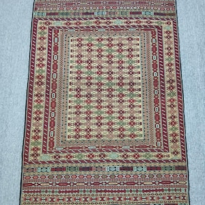 3&quot;7 X 5&quot;8 Feet&quot; Afghan Handmade maliki blijik kilim, Oriental Wool kilim Rug, Tribal Geometric Medallion with Decorative Bohemian Carpet”