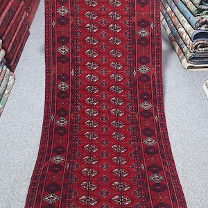 Vintage Afghan Mori Gul Runner Rug: Handknotted Wool, Tribal Design