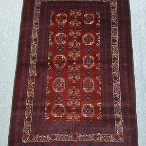 Handmade Waziri Afghan Rug: 3&#39;11 x 5&#39;11 Wool Geometric Carpet