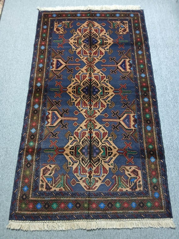 Handmade Afghan Baluchi Rug: 3'11 X 7, Wool Tribal Carpet