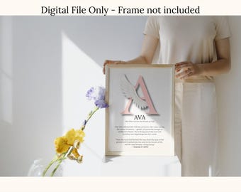 Stampa personalizzata del significato del nome - Regalo cristiano con versetto della Bibbia e lettera dell'angelo (download digitale)