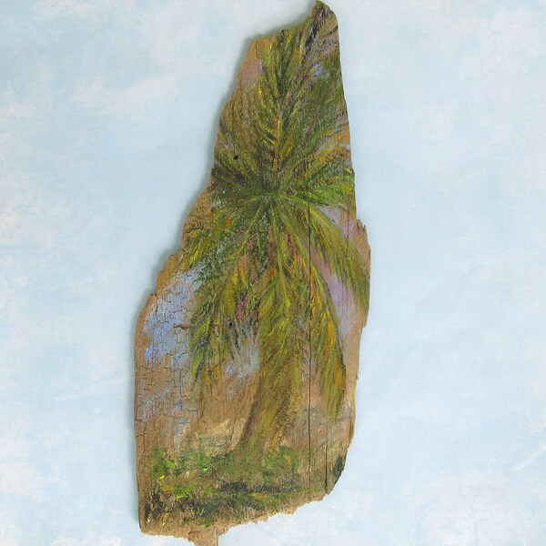 Driftwood Painting  Palm Tree Coastal Art