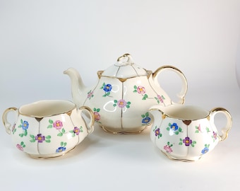 Vintage Hand Painted Ironstone Tea Set, Wood & Sons Ellgreave Burslem