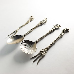 Vintage Demitasse Spoon and Fork Set: Genuine Italian Silver