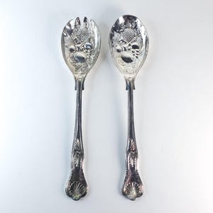 Silver Berry Spoon Set, Vintage Italian Silver-Plated Salad Servers, M.A.800 Mazel EP Zinc with Original Box