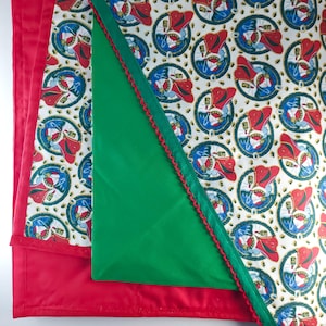 Vintage Christmas Table Runner Set, Double-Sided Santa & Reindeer Decor