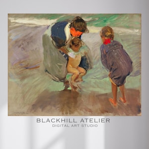 Sorolla Beach Painting Art Print: Spanish Impressionist Coastal Decor (Digital Download)