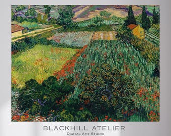 Van Gogh Poppy Field Print: Post-Impressionist Landscape (Digital Download)