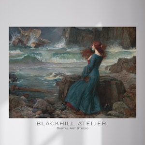 John William Waterhouse Art Print – Miranda | Pre-Raphaelite Shakespearean Scene | Romantic Victorian Wall Art | Digital Download Print