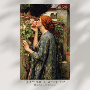 John William Waterhouse – The Soul of the Rose Art Print | Pre-Raphaelite Romantic Painting | Vintage Woman Flower Wall Art Download