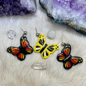 Polymer Clay Earrings | Monarch Butterfly Earrings | Yellow Butterfly Earrings | Butterfly Earrings Handpainted | Lightweight | Seed Paper