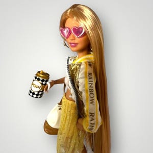 OOAK Fashion Doll &quot;Marigold&quot; - Glitter Chic Yellow & Gold Ensemble - Hand-Painted Collector Doll - Glamstalgia Dolls