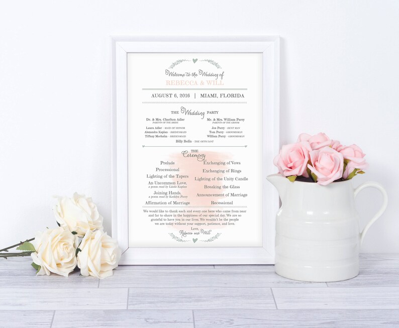 Water Color Printable Wedding Program Wedding Programs Etsy