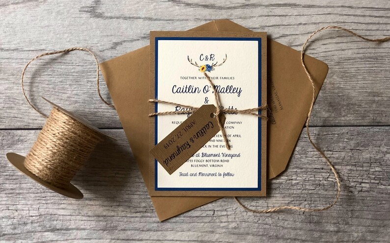 Rustic Antler Wedding Invitation Sample Antler Wedding Etsy