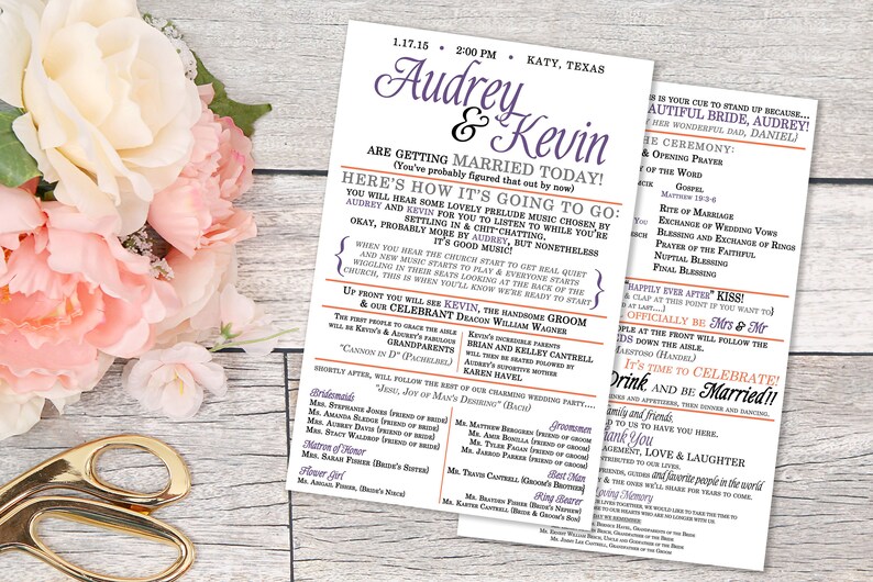 Printable Wedding Program Wedding Programs Print Your Own Etsy