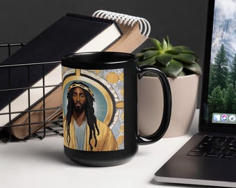 Black Jesus Gold Mug