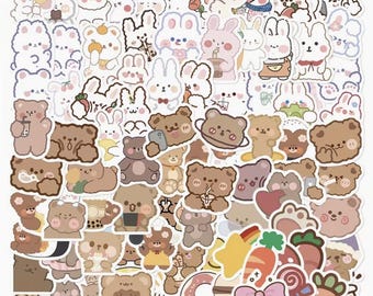 45 Bunny and Bear Stickers  Kawaii Animal Sticker Pack  Journal & Planner Decor