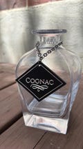 Leather Decanter Tags | Full Grain Thick Black Leather on Metal Chain | Foil Stamped | 9 options Whiskey, Tequila, Vodka, Cognac