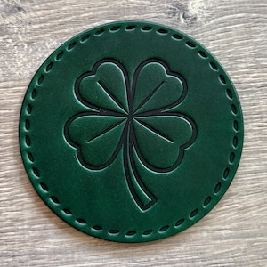 Shamrock Coasters in Leather | Four Leaf Clover | Perfect for St. Patrick’s, Irish Pubs, Lucky 4 Pack or Single | Full Grain Leather