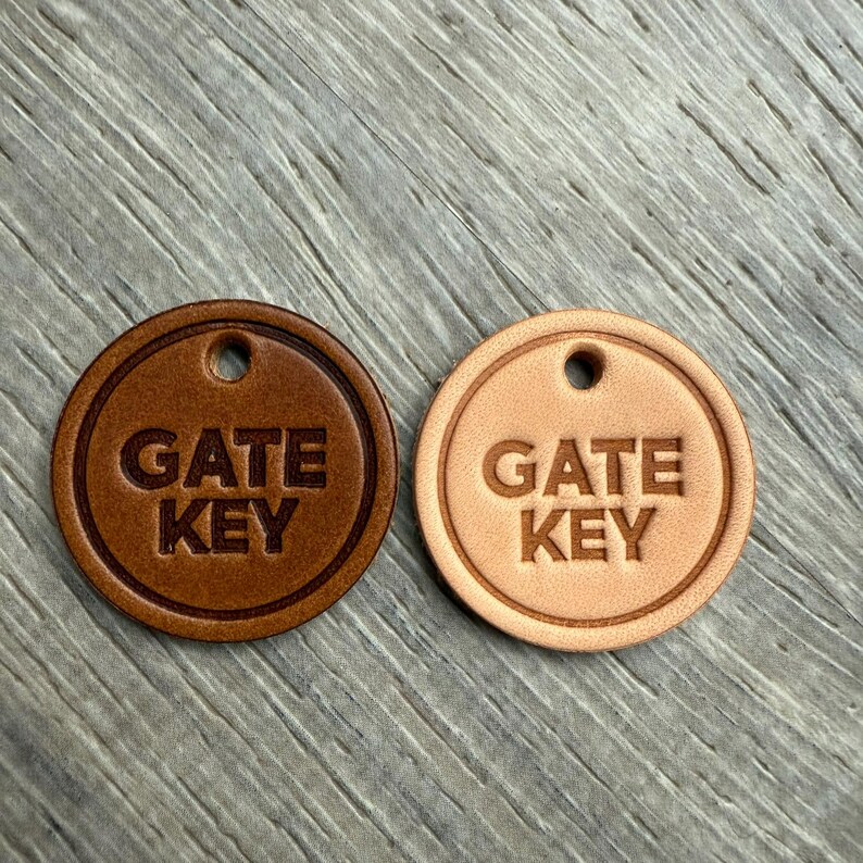 Gate Key Chain Leather Gate Key Label Keychain – Handmade Stamped Tags for Yard HOA ...