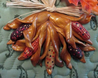 Autumn/Fall Decor INDIAN CORN ORNAMENT (5.25 inches x 6.5 inches) or Wall Hanging, also called Flint Corn or Ornamental Corn, Polymer Clay