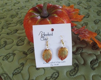 FALL AUTUMN LEAVES Earrings, 3/4 inch long, Handmade, Polymer Clay, Metallic Pigments, Free Shipping