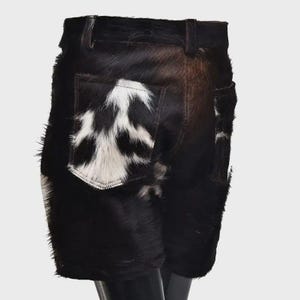 Handmade Brown Cowhide Leather Shorts Real Hair-On Hide Western Rodeo Style Biker Festival Country Fashion for Men & Women Gift for Him Her