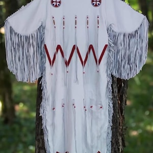 Handmade Womens white leather fringes beaded pawwow Regalia wedding Dress