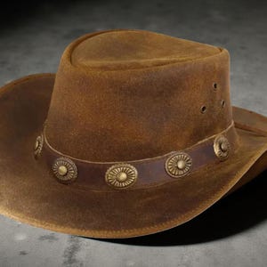 Genuine Leather Cowboy Hat Men Women Western Style 3 inch Wide Brim Australian Outback Handcrafted Cowgirl Hat