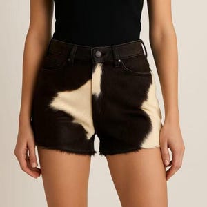 Women Real Leather Pony Hair On Shorts Vintage Western Unique Leather Shorts Handmade Leather Shorts Women cowgirl Shorts