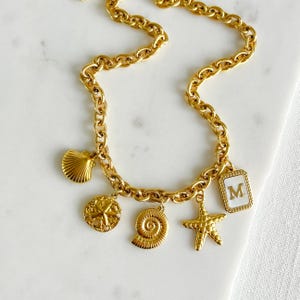 Gold Charm Necklace, Personalized Waterproof Beach Jewelry, 18k Gold Plated Shell Pendant, European Summer Necklace, Beachy Jewelry for Her