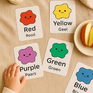 Cartes-éclair en couleur néerlandais anglais – cartes d'apprentissage bilingues imprimables PDF – activité pour les tout-petits et les enfants d'âge préscolaire