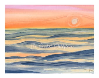Orange & Pink Ocean Sunset Watercolor Print