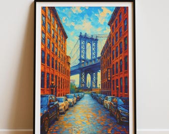 イーストリバーの絵画、ニューヨークの水彩画、ブルックリン橋