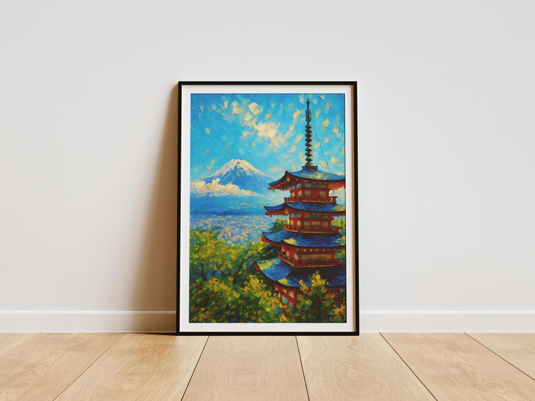 Mt Fuji Print | Japan Wall Art | Pagoda Watercolor | Arakurayama Sengen ...