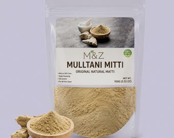 Polvo de Multani Mitti natural / Arcilla de Fuller para el cuidado de la piel y el cabello (100 g)