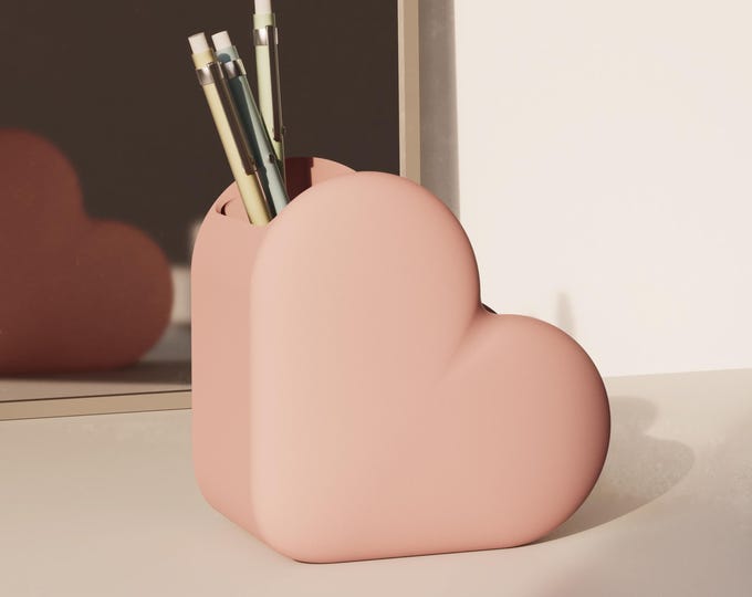 Heart Shape Pen Holder for Valentines Day Gift for Her Desk Organizer Cute Puffy Minimal Design Modern Office Essentials Pencil