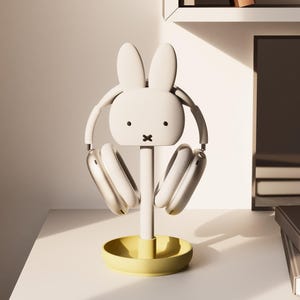 Bunny Headphone Stand For Home Office Desk Setup Table Organizer Cute Jewelry Holder Trinket Tray Cozy Gift for Her Back to School Girl Kids