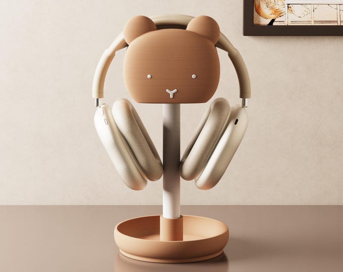 Cute Bear Headphone Stand for WFH Work From Home Office Desk Setup Table Organizer Cozy Fall Birthday Gift Christmas Present Kawaii Decor