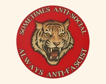 Linke Runde Vinyl-Aufkleber | Manchmal antisozial immer antifaschistischer Aufkleber