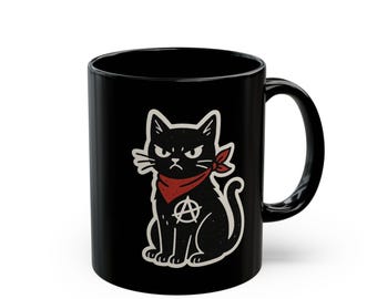 Anarchist Kitty Black Mug: Rebellion Cat Ceramic Drinkware