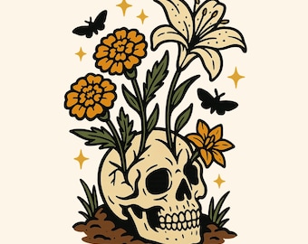 Floral Punk Skull Sticker, Progressive Stickers, Leftist Stickers