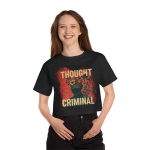 Cropped T-Shirt, Women&#39;s Champion, Custom Drawn Design, Crop Top, Trendy Shirt, Graphic Tee