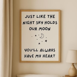 Night Sky Digital Print | Printable poster | Cute bedroom instant download | Minimalist monochrome style | Romantic gift idea
