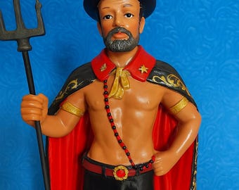 Statue d'Exu : figurine d'autel en résine peinte à la main de 23 cm - Afro-brésilien Orixa Candomble Pomba Gira Exua Gongobira Gege Nago Laroye Sarava