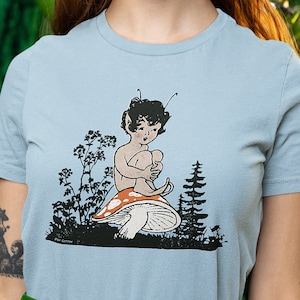 Cute Vintage Baby Elf Fairy With Mushroom Pop Cotton Unisex Tee T-Shirt