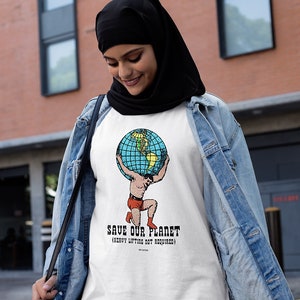 Vintage stijl Save Our Planet Zwaar tillen Niet vereist Milieubewust katoenen T-shirt uniseks katoen