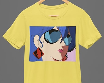 Cool 80s New Wave Anime Girl With Aviator Sunglasses Pop Cotton Unisex Tee T-Shirt